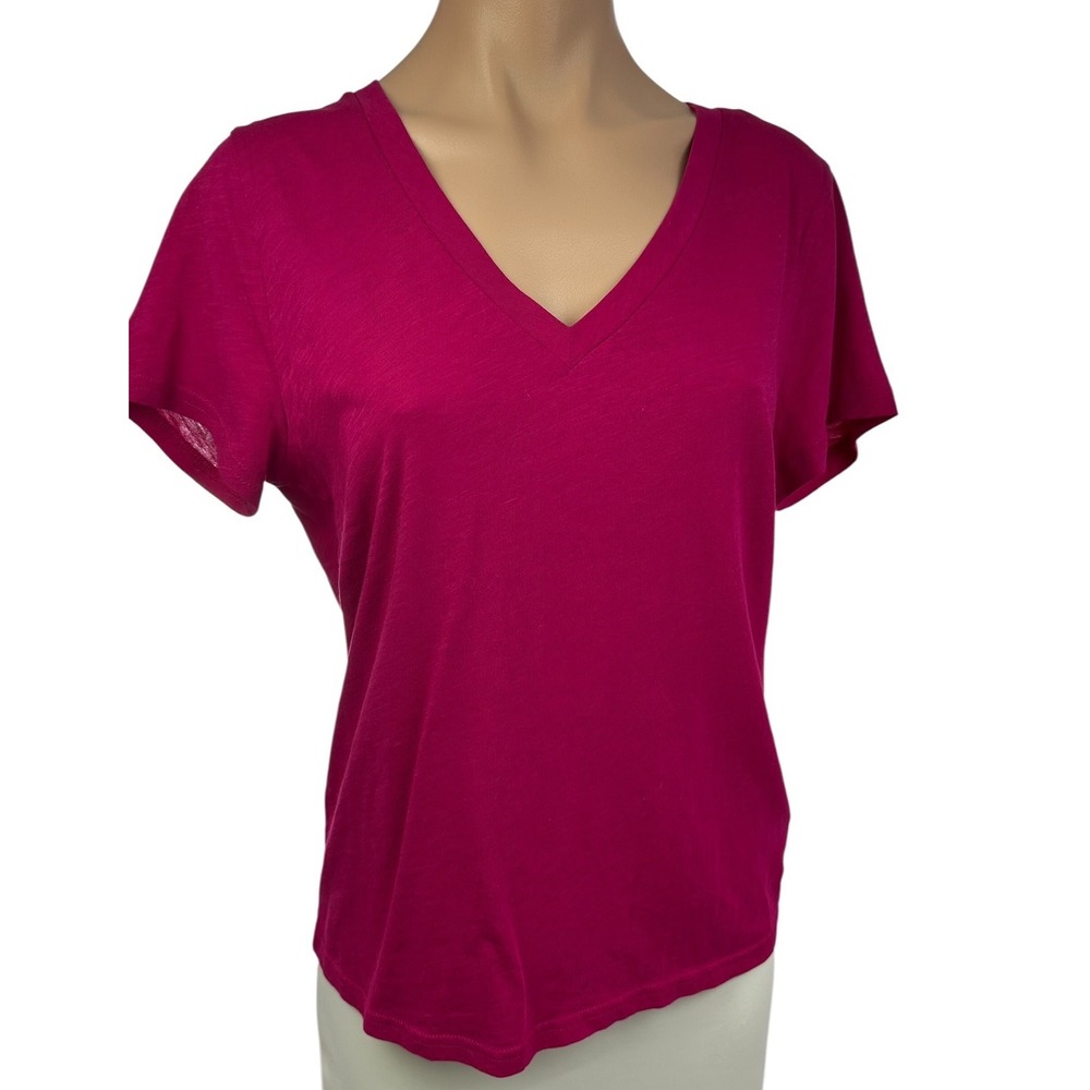J.Crew Womens Cotton T-Shirt V-Neck Short Sleeve Maroon Red Sz M